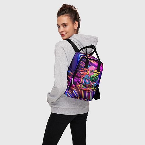 Женский рюкзак Скейтбордист Барт Симпсон на фоне разноцветных кля / 3D-принт – фото 3