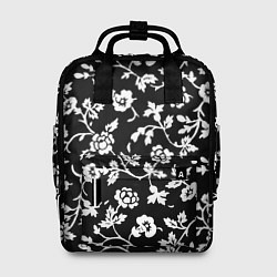 Женский рюкзак Белые цветы на чёрном фоне Белые цветы на чёрном ф