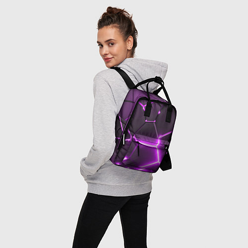 Женский рюкзак Фиолетовые неоновые геометрические плиты / 3D-принт – фото 3
