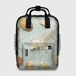 Рюкзак женский Океанские ракушки и морские звёзды на песке, цвет: 3D-принт