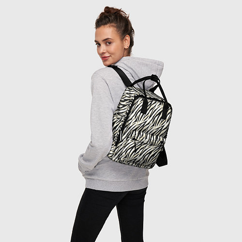 Женский рюкзак Тигровый полосатый узор-черные, бежевые полосы на / 3D-принт – фото 3