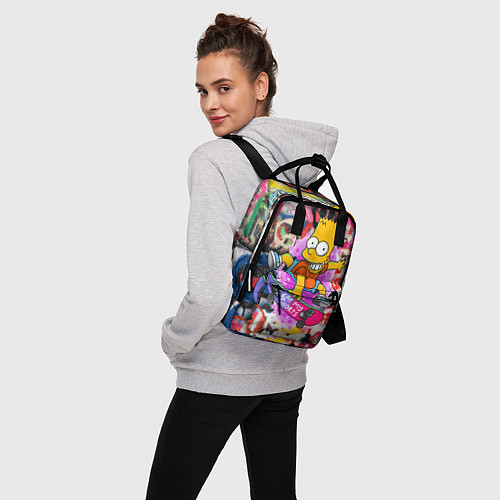 Женский рюкзак Скейтбордист Барт Симпсон на фоне стены с граффити / 3D-принт – фото 3