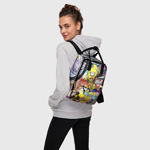Женский рюкзак Зомби Барт Симпсон с рогаткой на фоне граффити / 3D-принт – фото 3