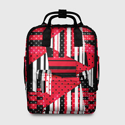 Рюкзак женский Красный, черный и белый горошек и полоска, пэчворк, цвет: 3D-принт