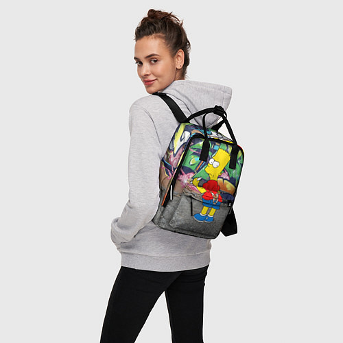Женский рюкзак Хулиган Барт Симпсон на фоне стены с граффити / 3D-принт – фото 3