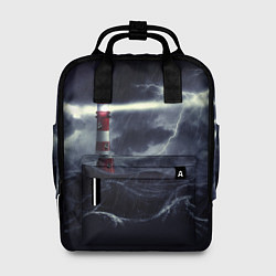 Рюкзак женский Маяк и штормовое море в ночи, цвет: 3D-принт