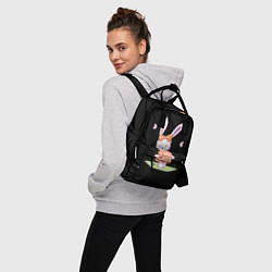 Рюкзак женский Крольчонок С Бантиком На Чёрном Фоне, цвет: 3D-принт — фото 2