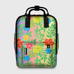 Рюкзак женский Яркий цветочный узор на радужном фоне, цвет: 3D-принт