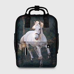 Рюкзак женский Скачущая белая лошадь, цвет: 3D-принт