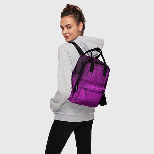 Женский рюкзак Абстрактный мозаичный черно - пурпурный узор / 3D-принт – фото 3