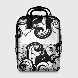 Рюкзак женский Черные волнистые узоры на белом, цвет: 3D-принт