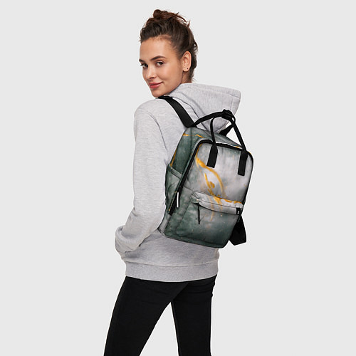Женский рюкзак Абстрактный серый туман и золотая краска / 3D-принт – фото 3