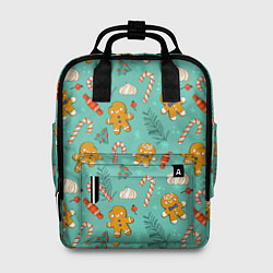 Рюкзак женский Новогодний паттерн с печеньем и конфетами, цвет: 3D-принт