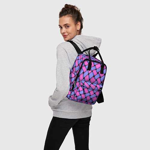 Женский рюкзак Фиолетово-сиреневая плетёнка - оптическая иллюзия / 3D-принт – фото 3