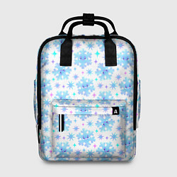 Женский рюкзак Снежинки с цветными звездами на белом фоне