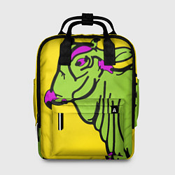 Рюкзак женский Зеленая корова на желтом фоне, цвет: 3D-принт