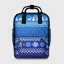 Женский рюкзак Новогодний узор на синем фоне