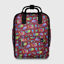 Рюкзак женский Тропические рыбки на бордовом, цвет: 3D-принт