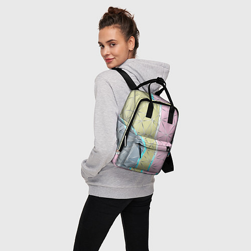 Женский рюкзак Разноцветный фон из треугольников с металлическими / 3D-принт – фото 3