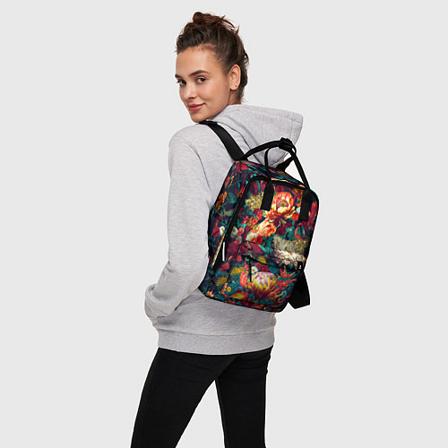 Женский рюкзак Цветочный паттерн с цветами и листьями / 3D-принт – фото 3