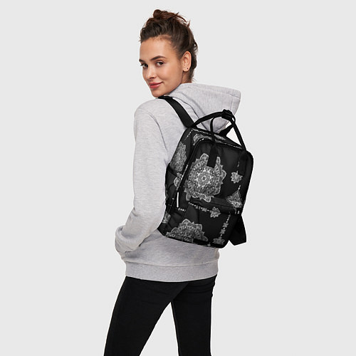 Женский рюкзак Паттерн с орнаментом мандалы на черном фоне / 3D-принт – фото 3