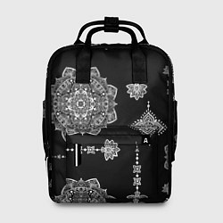 Женский рюкзак Паттерн с орнаментом мандалы на черном фоне
