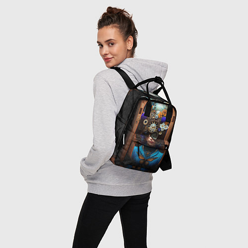 Женский рюкзак Женщина с цветами в стиле стимпанк / 3D-принт – фото 3