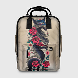 Рюкзак женский Irezumi - татуировка лиса в розах, цвет: 3D-принт