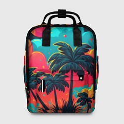 Рюкзак женский Неоновые пальмы на закате, цвет: 3D-принт