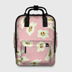Рюкзак женский Искаженные смайлы-цветы на розовом паттер, цвет: 3D-принт