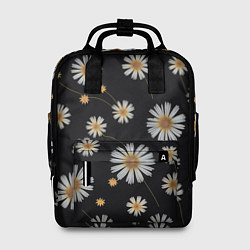 Рюкзак женский Белые ромашки на черном фоне, цвет: 3D-принт