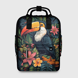 Рюкзак женский Тукан на фоне тропических листьев: арт нейросети, цвет: 3D-принт