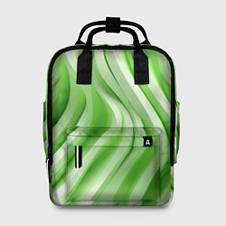 Рюкзак женский Белые и зеленый волны, цвет: 3D-принт