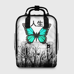 Женский рюкзак С бабочкой на фоне японского иероглифа