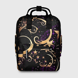 Рюкзак женский Чёрный паттерн со звёздами и лунами, цвет: 3D-принт