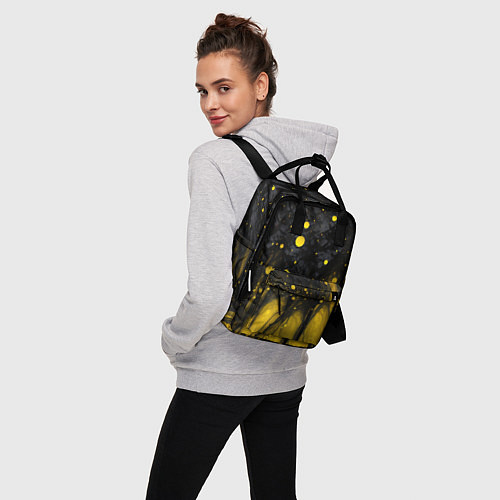 Женский рюкзак Желтые брызги на черном фоне / 3D-принт – фото 3