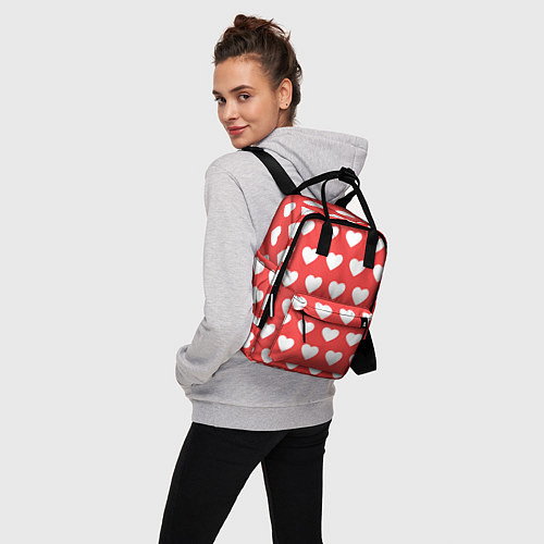 Женский рюкзак Сердечки на красном фоне / 3D-принт – фото 3