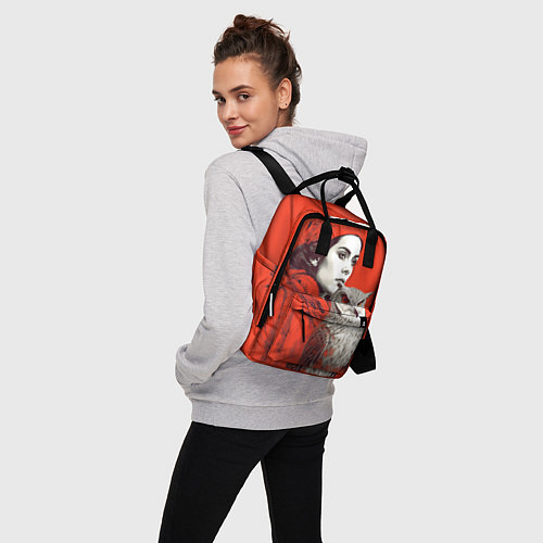 Женский рюкзак Леди в красном с совой / 3D-принт – фото 3