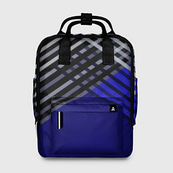 Рюкзак женский Белые и серые полосы на синем фоне, цвет: 3D-принт