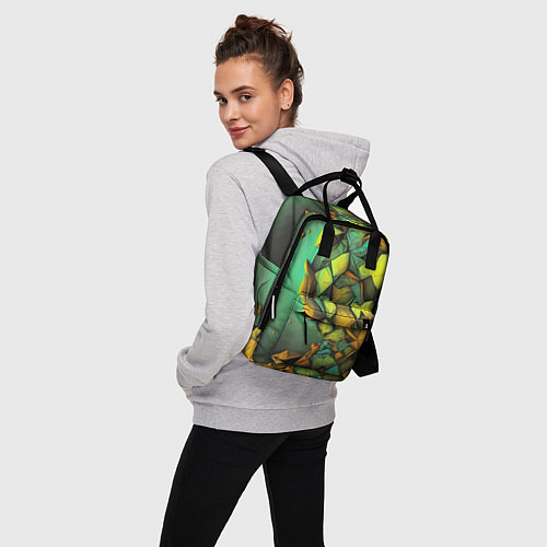 Женский рюкзак Зеленая объемная абстракция / 3D-принт – фото 3