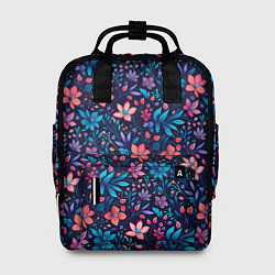 Женский рюкзак Цветочный паттерн в синих и сиреневых тонах
