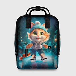 Рюкзак женский Мультяшный котенок на коньках, цвет: 3D-принт