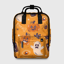 Рюкзак женский Хэллоуин - тыквы и приведенья, цвет: 3D-принт