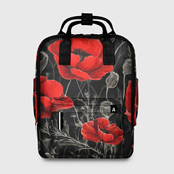 Рюкзак женский Красные маки на темном фоне, цвет: 3D-принт
