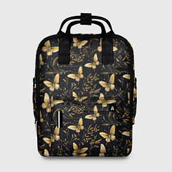 Женский рюкзак Золотые бабочки на черном фоне
