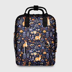 Женский рюкзак Оранжевые зайчики в траве на синем фоне