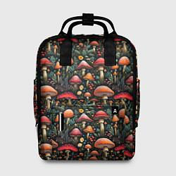 Рюкзак женский Сказочные грибы мухоморы паттерн, цвет: 3D-принт