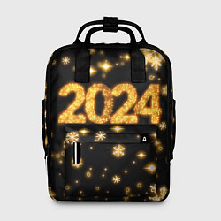 Рюкзак женский Новый 2024 год - золотые снежинки, цвет: 3D-принт