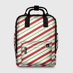 Рюкзак женский Рождественский паттерн красно зеленые полосы, цвет: 3D-принт