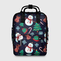 Рюкзак женский Снеговички с рождественскими оленями и елками, цвет: 3D-принт